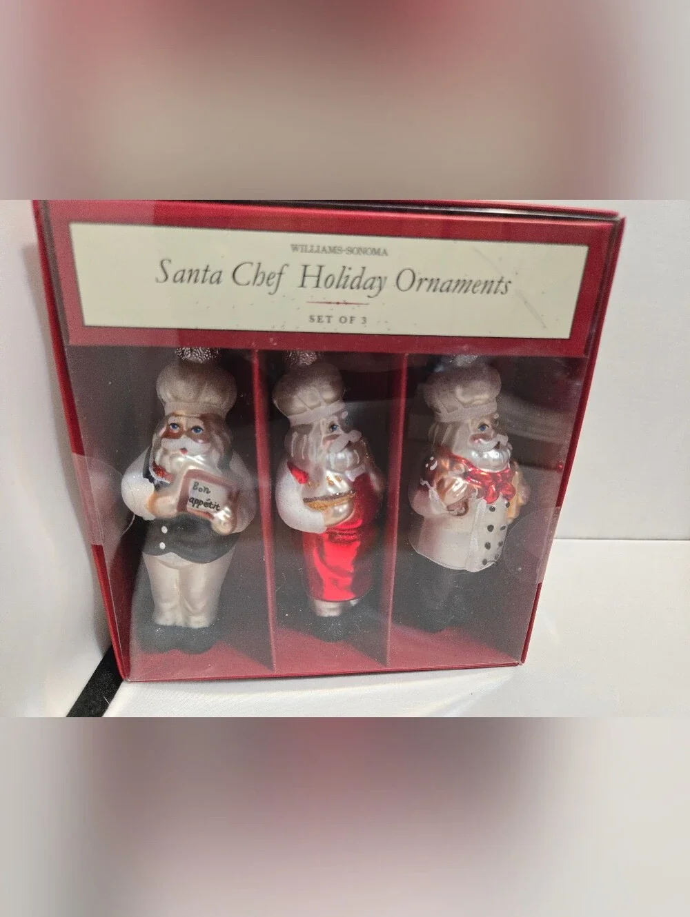 Williams Sonoma Santa Chef Ornaments - Red, White, Black